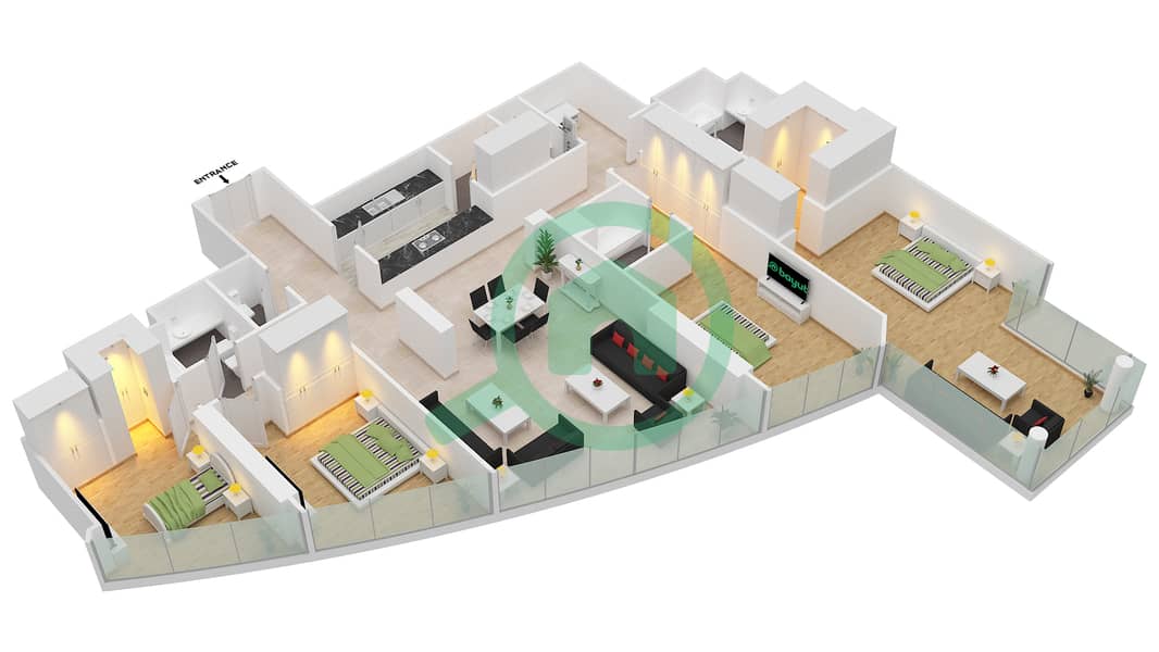 天空之塔 - 4 卧室公寓套房7-A戶型图 interactive3D