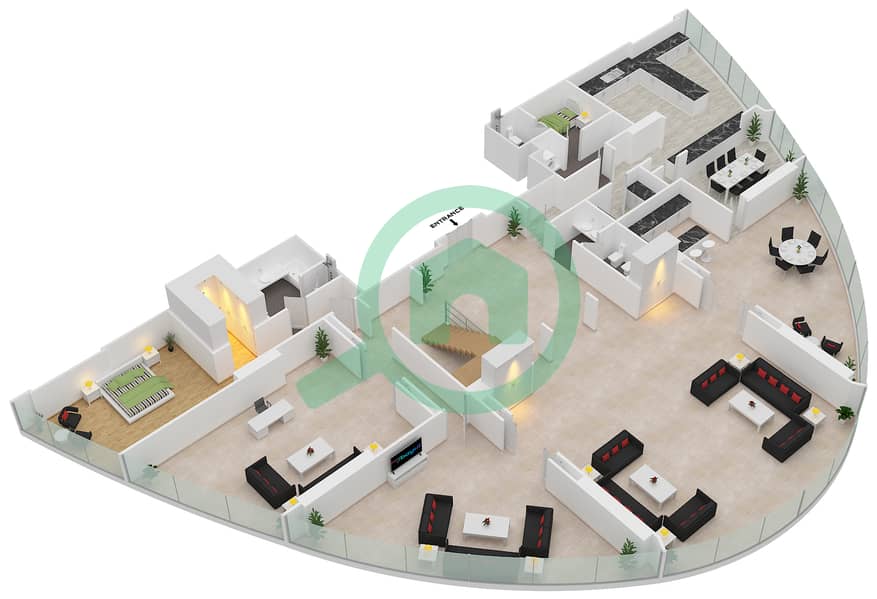 天空之塔 - 6 卧室公寓套房1戶型图 interactive3D