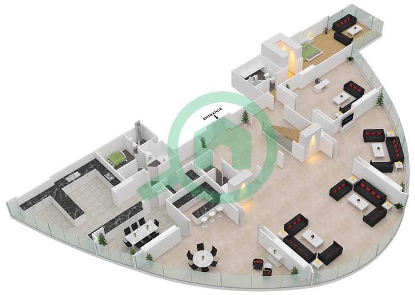 Небесная Тауэр - Апартамент 6 Cпальни планировка Гарнитур, анфилиада комнат, апартаменты, подходящий 4 interactive3D