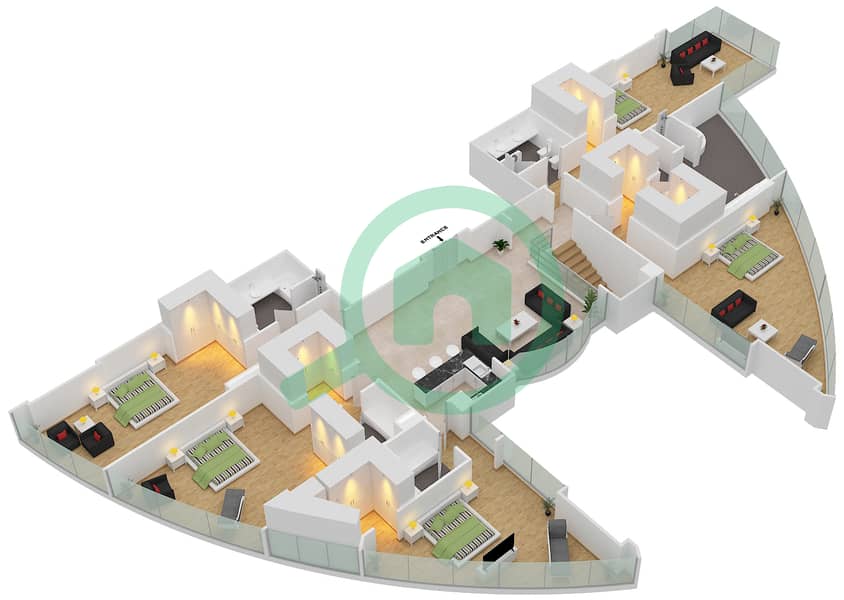 المخططات الطابقية لتصميم التصميم 4 شقة 6 غرف نوم - برج سكاي interactive3D