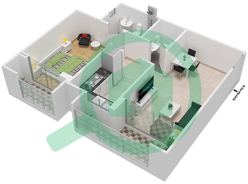 المخططات الطابقية لتصميم النموذج / الوحدة C/G03 شقة 1 غرفة نوم - سنبيم هومز interactive3D