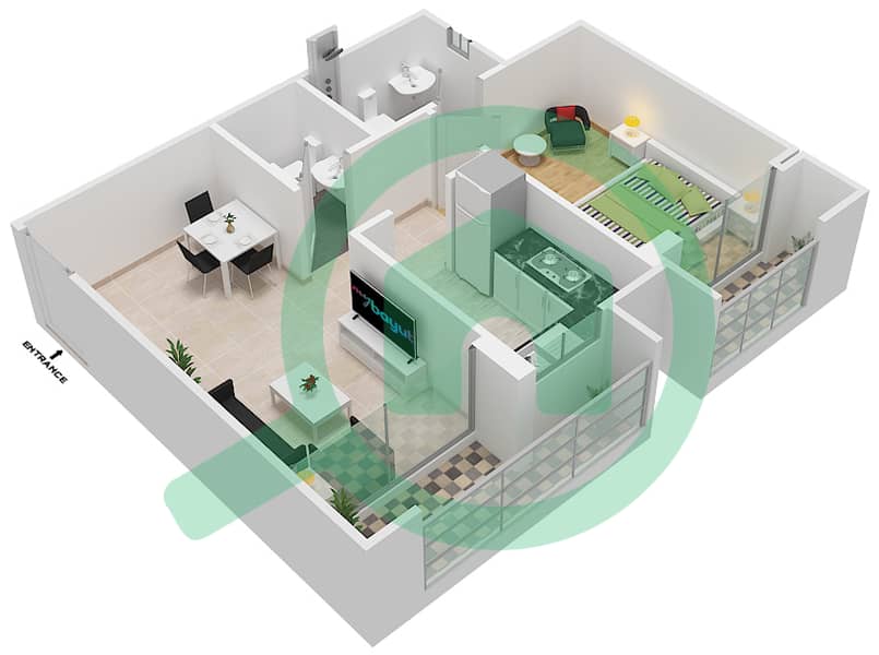 المخططات الطابقية لتصميم النموذج / الوحدة G/G03 شقة 1 غرفة نوم - سنبيم هومز interactive3D