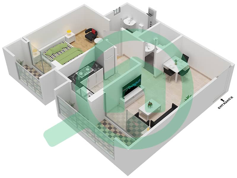 المخططات الطابقية لتصميم النموذج / الوحدة H/G04 شقة 1 غرفة نوم - سنبيم هومز Lower Floor interactive3D