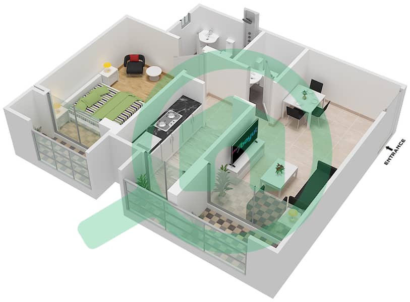 المخططات الطابقية لتصميم النموذج / الوحدة U/G01 شقة 2 غرفة نوم - سنبيم هومز Lower Floor interactive3D
