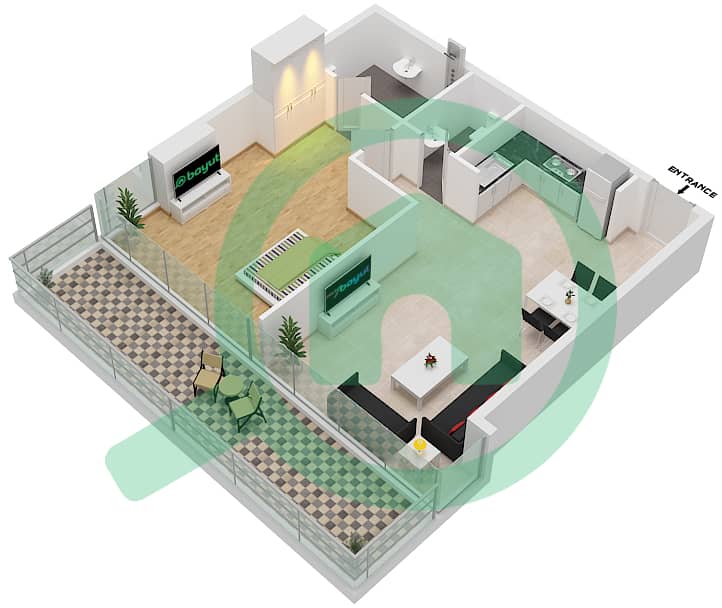 المخططات الطابقية لتصميم النموذج O2 شقة 2 غرفة نوم - أرتيسيا C interactive3D