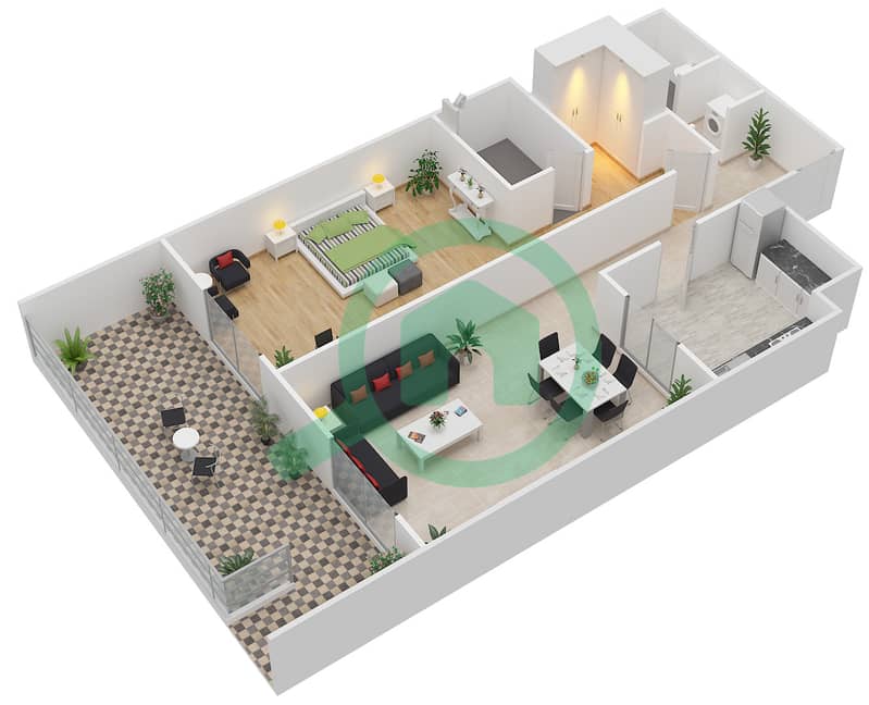公园广场 - 1 卧室公寓单位G06戶型图 interactive3D