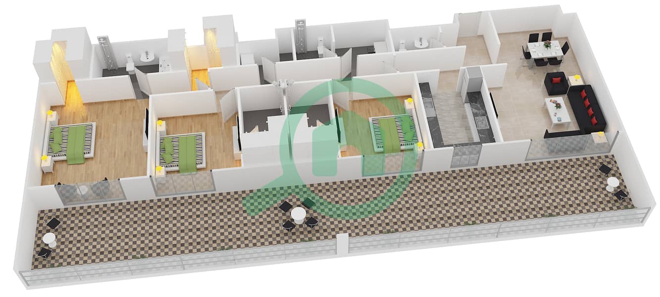 Белгравия - Апартамент 3 Cпальни планировка Тип 3 interactive3D