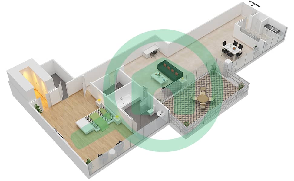 Севенз Хевен - Апартамент 1 Спальня планировка Тип A VERSION 1 interactive3D