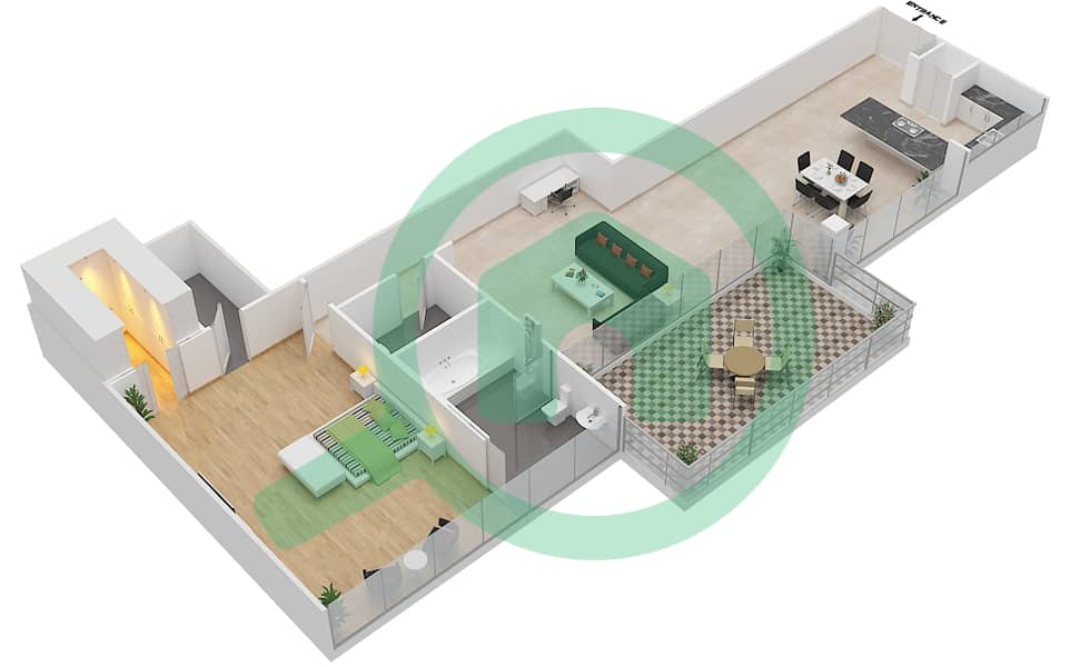 المخططات الطابقية لتصميم النموذج B VERSION 1 شقة 1 غرفة نوم - سيفينث هيفين interactive3D