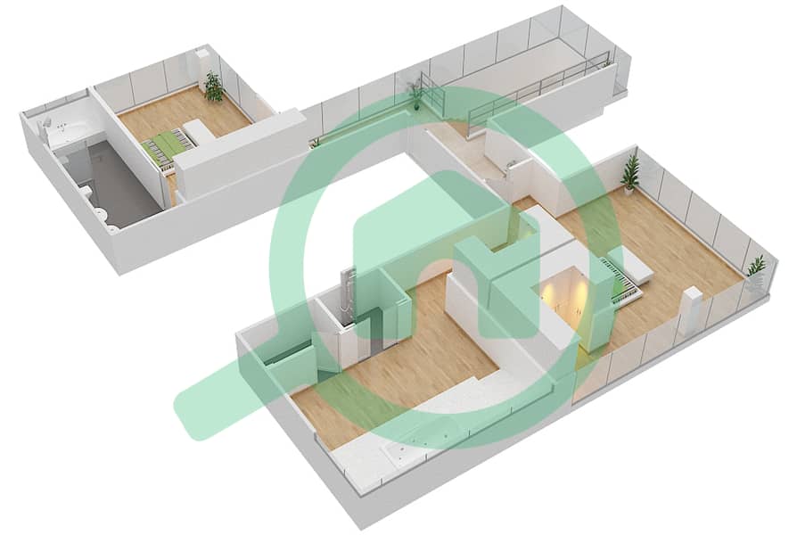 第七天堂公寓 - 3 卧室公寓类型2A DUPLEX VERSION 1戶型图 Upper Floor interactive3D