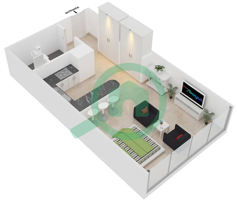 Reef Residence - Studio Apartment Type F Floor plan interactive3D