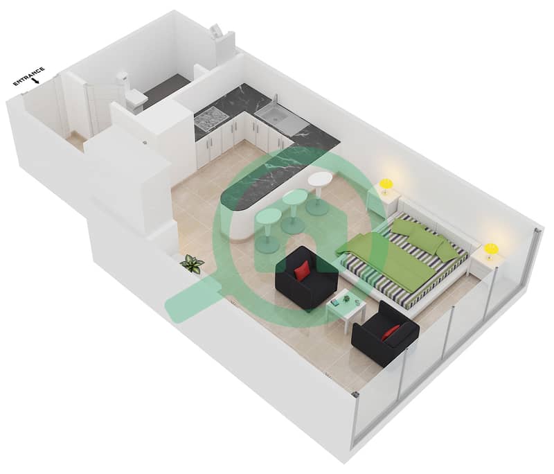 Reef Residence - Studio Apartment Type C Floor plan interactive3D