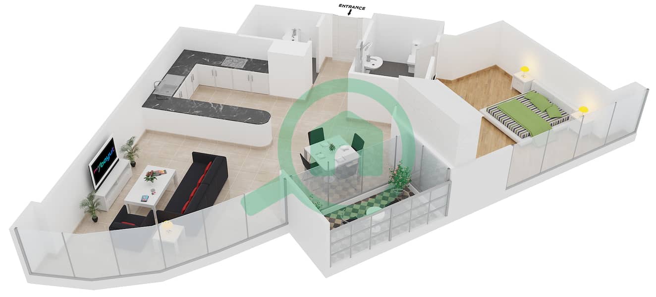 المخططات الطابقية لتصميم النموذج C شقة 1 غرفة نوم - ريف ريزيدنس interactive3D