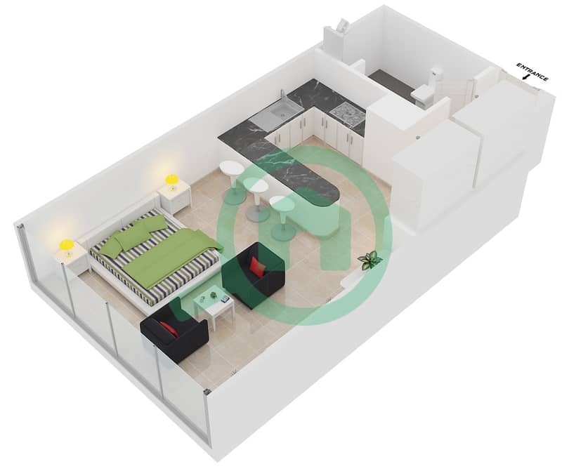 Риф Резиденс - Апартамент Студия планировка Тип B interactive3D