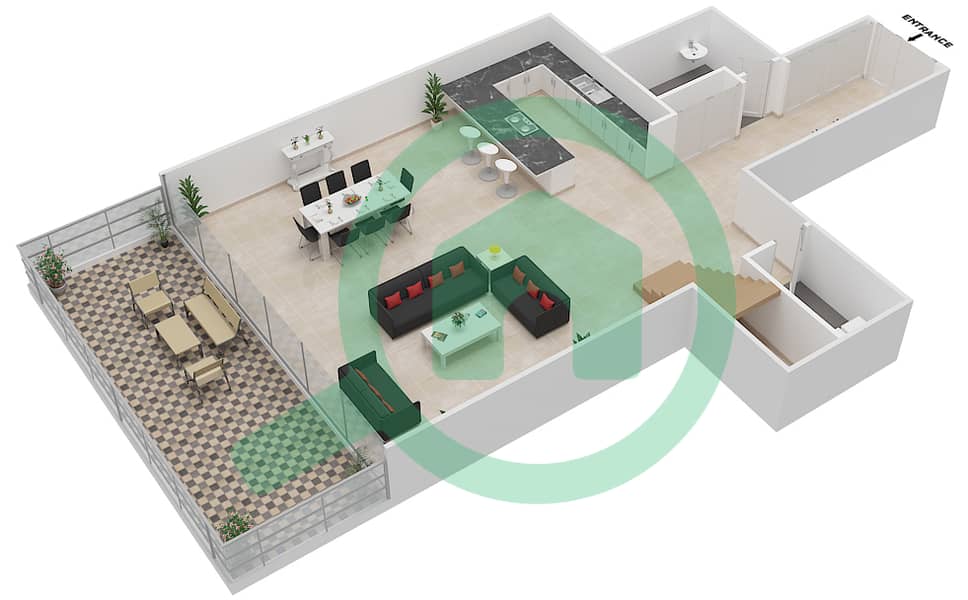 Севенз Хевен - Апартамент 1 Спальня планировка Тип 1 DUPLEX VERSION 2 Lower Floor interactive3D