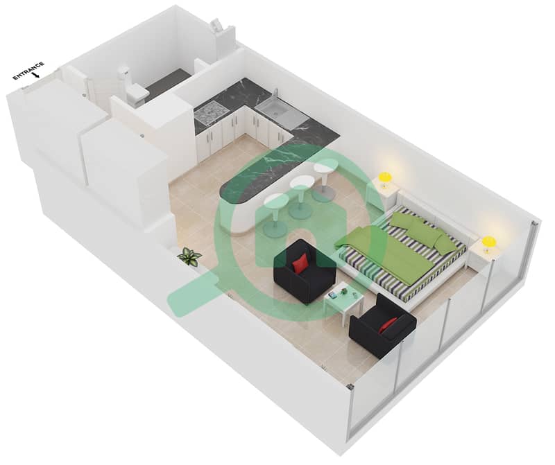 المخططات الطابقية لتصميم النموذج A شقة استوديو - ريف ريزيدنس interactive3D