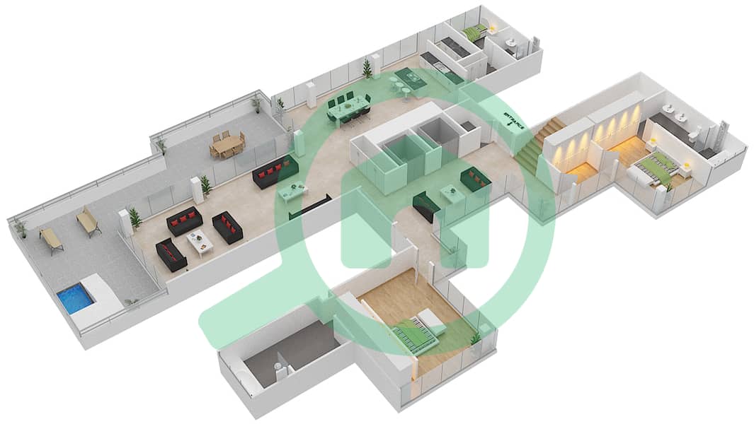 Севенз Хевен - Апартамент 4 Cпальни планировка Тип F DUPLEX VERSION 2 Lower Floor interactive3D