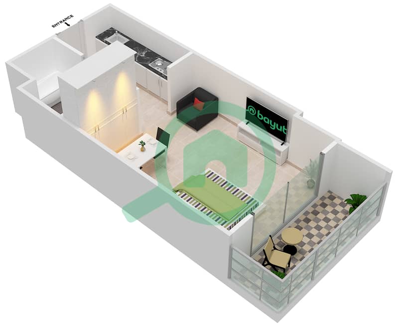 المخططات الطابقية لتصميم النموذج A شقة استوديو - استوديو 101 interactive3D