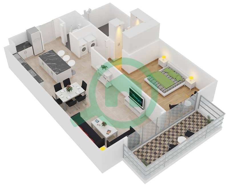 Белгравия - Апартамент 1 Спальня планировка Тип 7 interactive3D