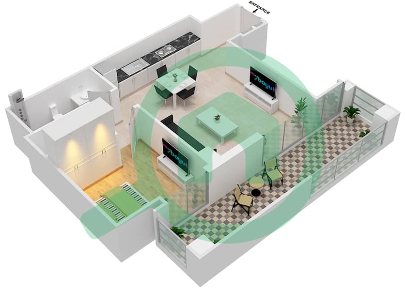 المخططات الطابقية لتصميم الوحدة 105 شقة 1 غرفة نوم - سانست في كريك بيتش interactive3D