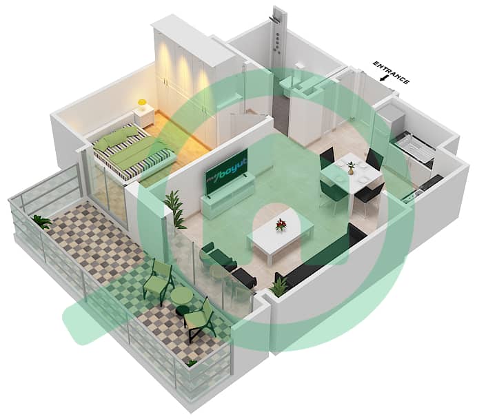 المخططات الطابقية لتصميم الوحدة 501 شقة 1 غرفة نوم - سانست في كريك بيتش interactive3D