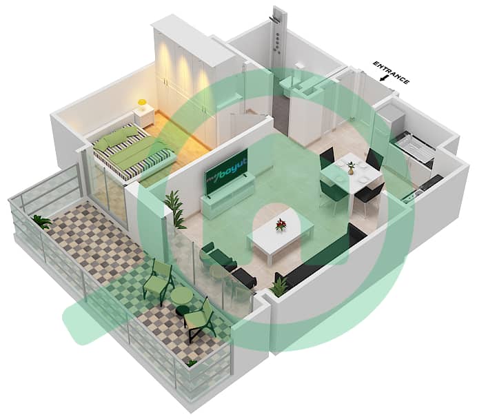 Sunset at Creek Beach - 1 Bedroom Apartment Unit 501 Floor plan interactive3D