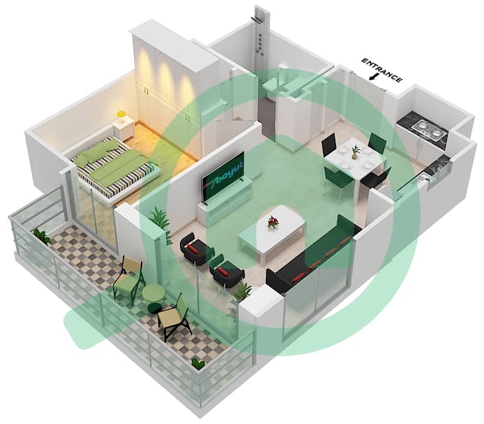 溪滩日落综合大楼 - 1 卧室公寓单位602戶型图 interactive3D