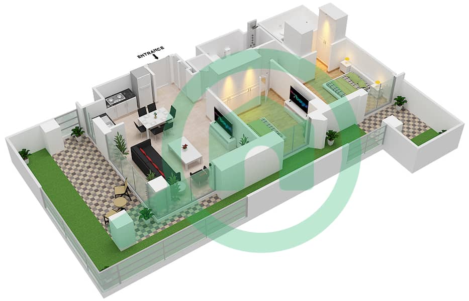 المخططات الطابقية لتصميم الوحدة 103 شقة 2 غرفة نوم - سانست في كريك بيتش interactive3D