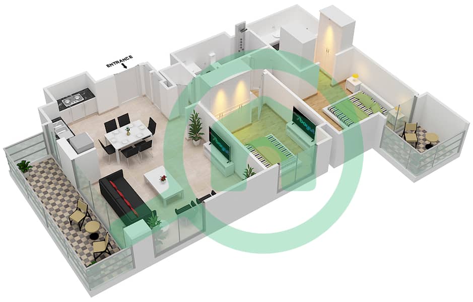المخططات الطابقية لتصميم الوحدة 503 شقة 2 غرفة نوم - سانست في كريك بيتش interactive3D