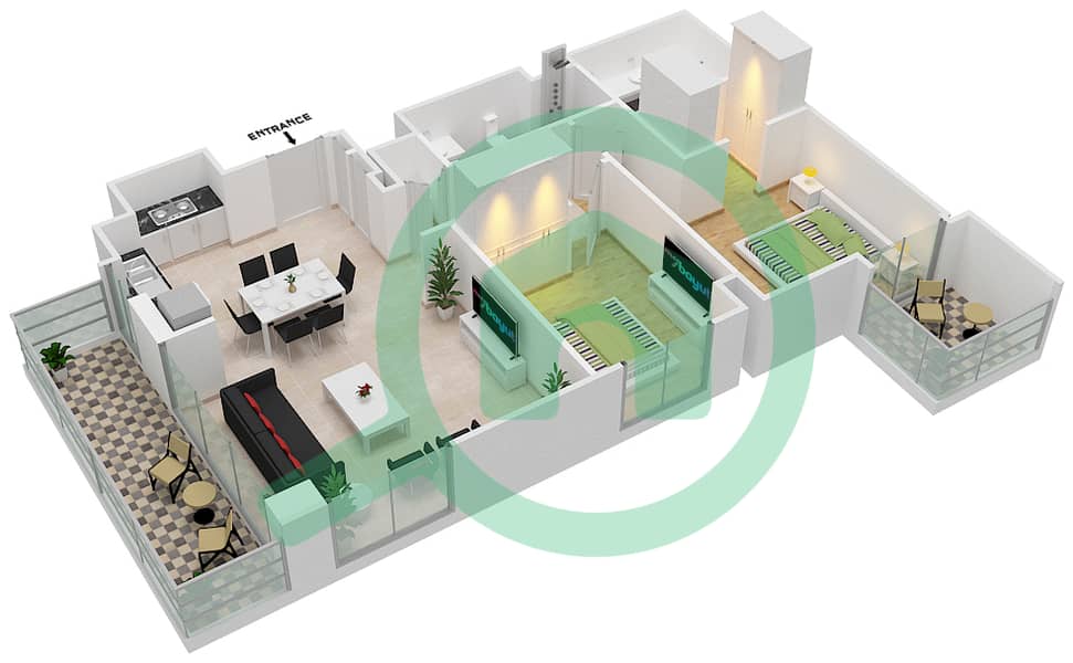 المخططات الطابقية لتصميم الوحدة 603 شقة 2 غرفة نوم - سانست في كريك بيتش interactive3D