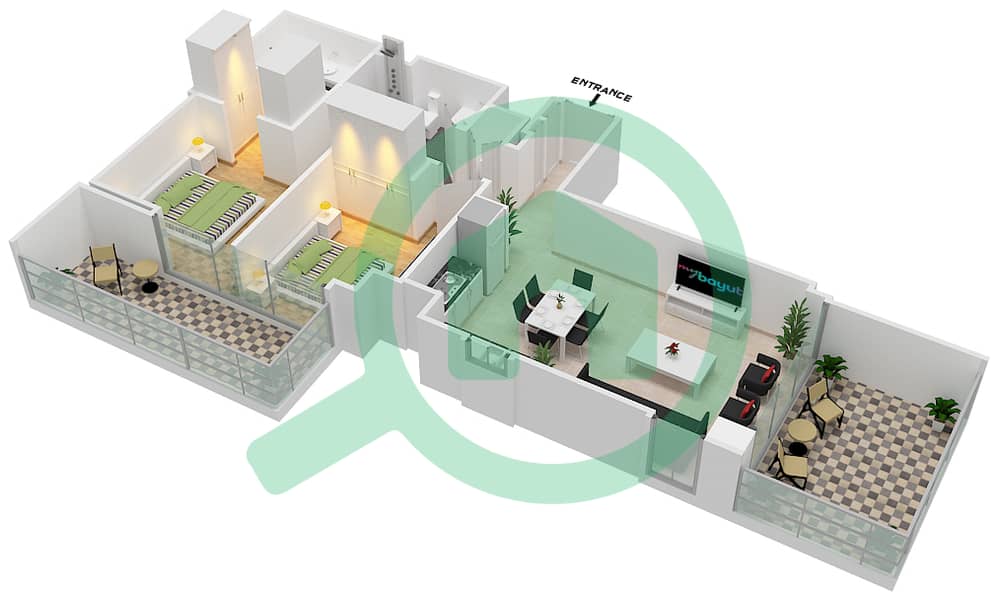 溪滩日落综合大楼 - 2 卧室公寓单位605戶型图 interactive3D