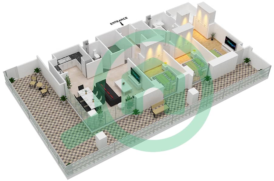 المخططات الطابقية لتصميم الوحدة M02 شقة 3 غرف نوم - سانست في كريك بيتش interactive3D