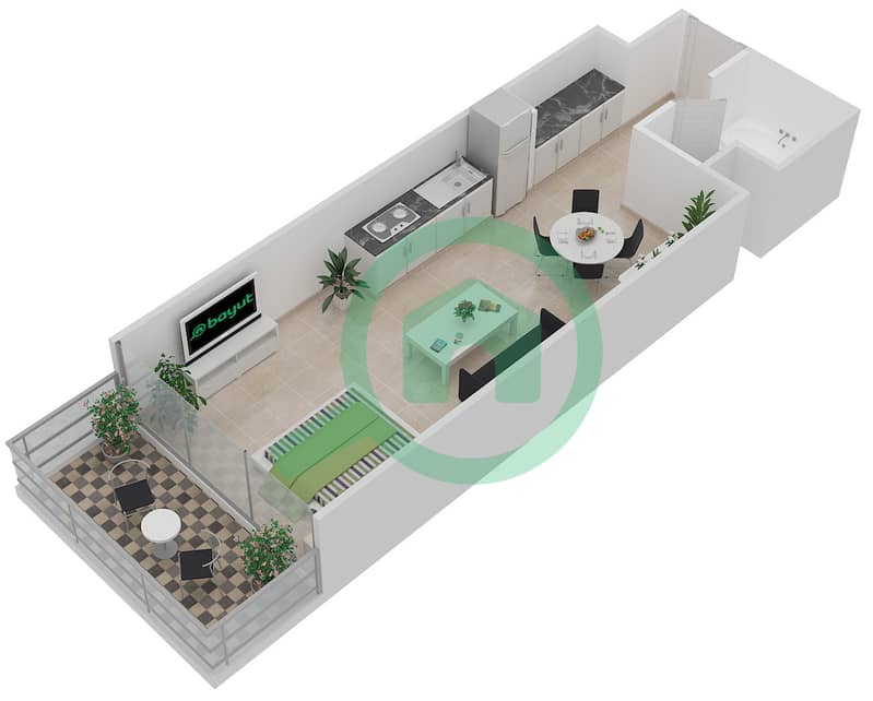Shamal Waves - Studio Apartment Type TYPICAL A Floor plan interactive3D