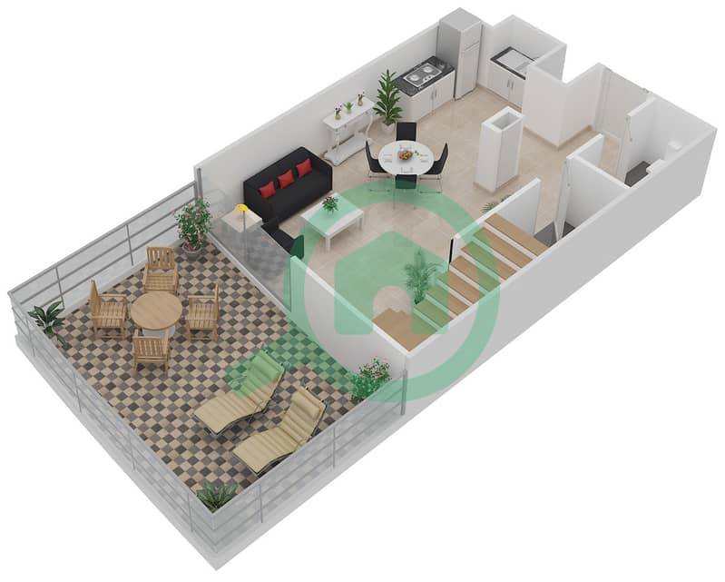المخططات الطابقية لتصميم الوحدة 410 شقة 1 غرفة نوم - موجات الشمال Lower Floor interactive3D