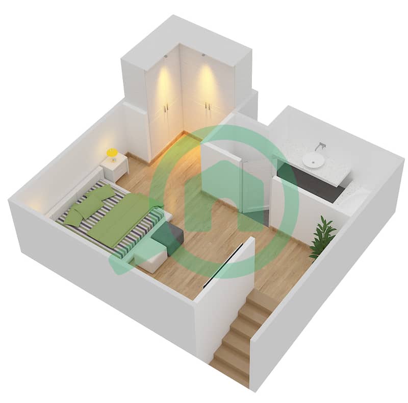 المخططات الطابقية لتصميم الوحدة 410 شقة 1 غرفة نوم - موجات الشمال Upper Floor interactive3D