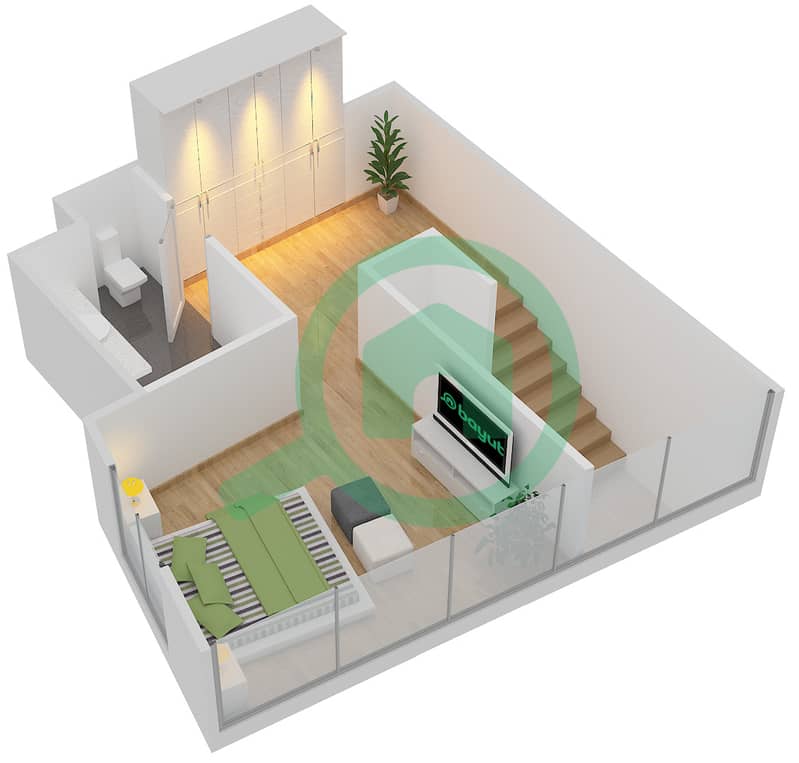 المخططات الطابقية لتصميم الوحدة 411 شقة 1 غرفة نوم - موجات الشمال Upper Floor interactive3D