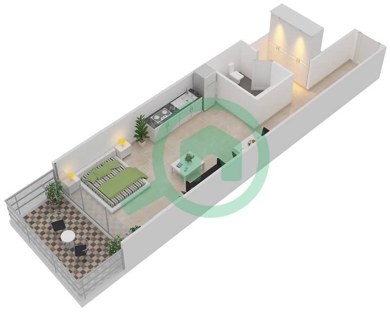 Shamal Waves - Studio Apartment Type TYPICAL B Floor plan interactive3D