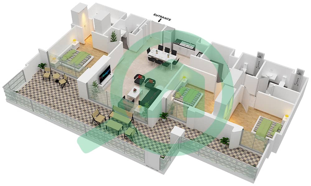 المخططات الطابقية لتصميم الوحدة M01 شقة 3 غرف نوم - سانست في كريك بيتش interactive3D