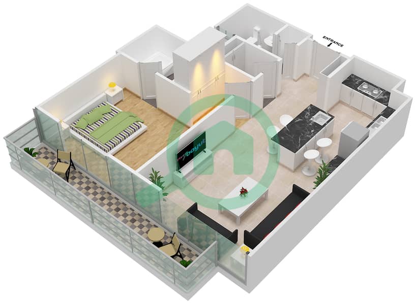 المخططات الطابقية لتصميم الوحدة FELLA C1-318 شقة 1 غرفة نوم - مساكن تونينو لامبورغيني interactive3D
