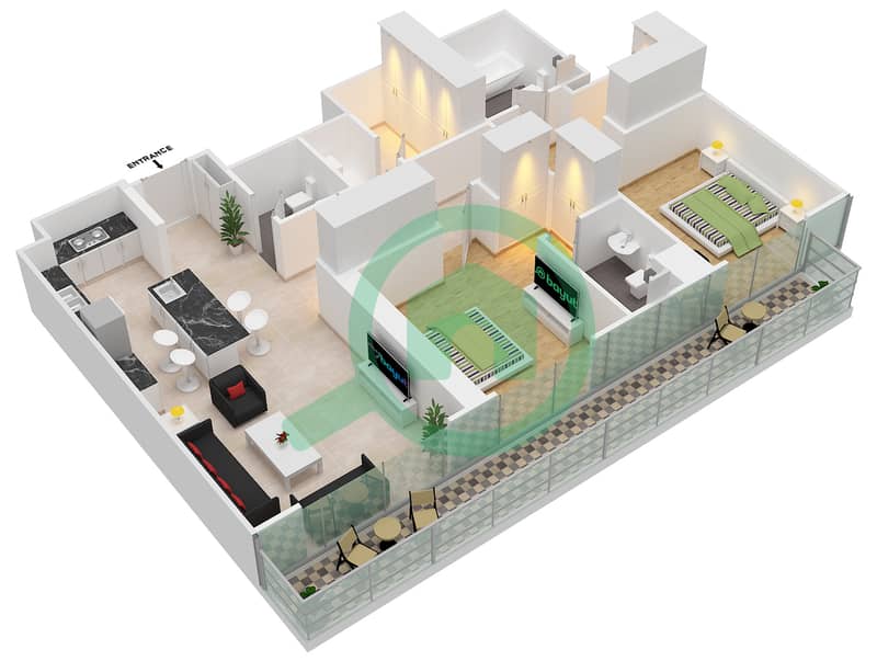 المخططات الطابقية لتصميم الوحدة FELLA C1-501 شقة 2 غرفة نوم - مساكن تونينو لامبورغيني interactive3D