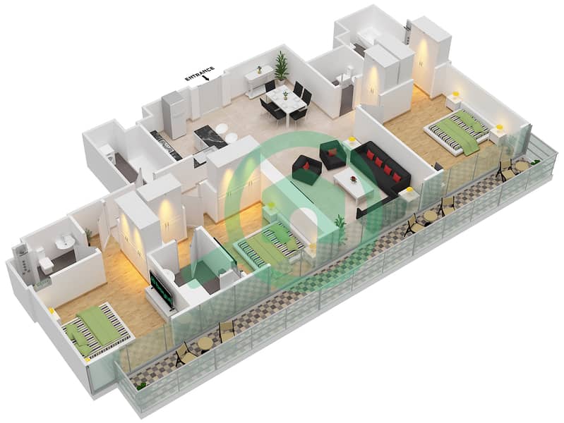المخططات الطابقية لتصميم الوحدة FELLA C1-603 شقة 3 غرف نوم - مساكن تونينو لامبورغيني interactive3D