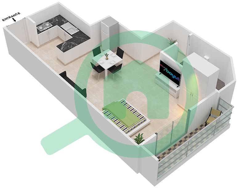 المخططات الطابقية لتصميم الوحدة 4 شقة 1 غرفة نوم - ذا هايف interactive3D