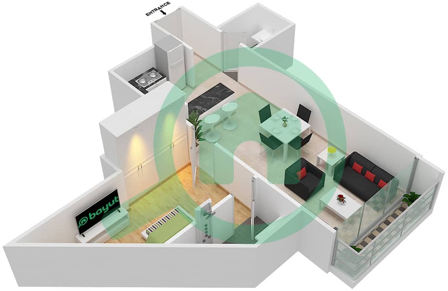 Хайв - Апартамент 1 Спальня планировка Единица измерения 5 interactive3D