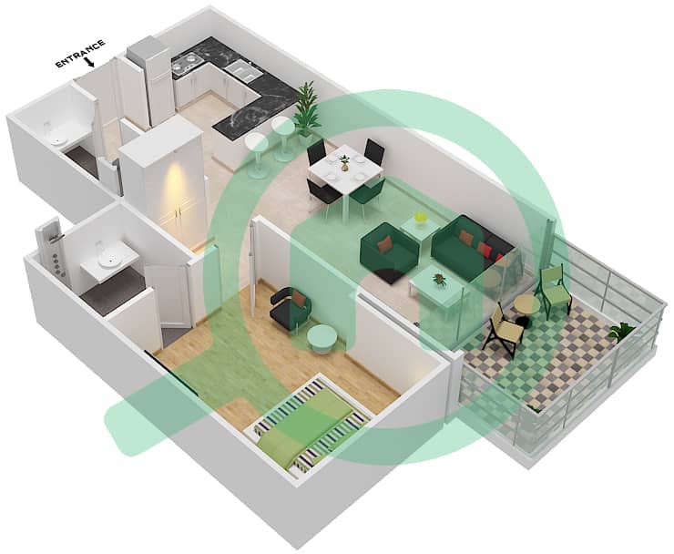 المخططات الطابقية لتصميم الوحدة 6 شقة 1 غرفة نوم - ذا هايف interactive3D