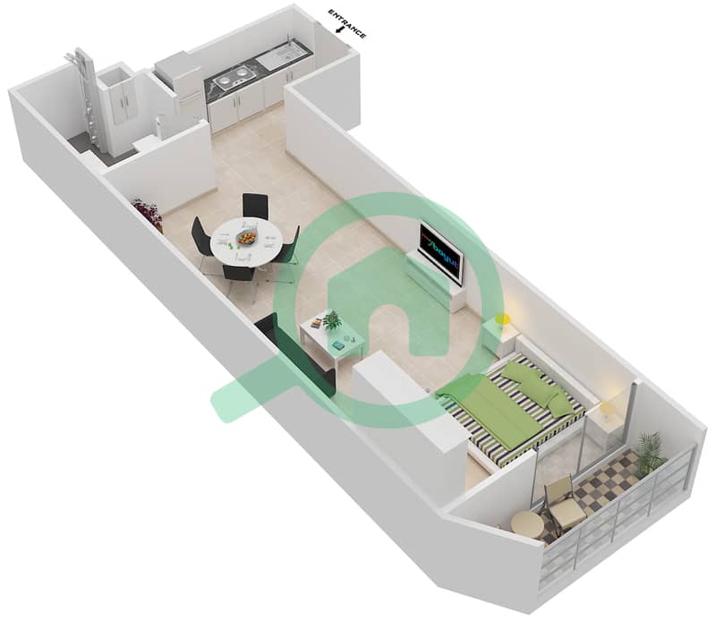 المخططات الطابقية لتصميم النموذج 2 شقة استوديو - بلاتينيوم ريزيدنسز interactive3D