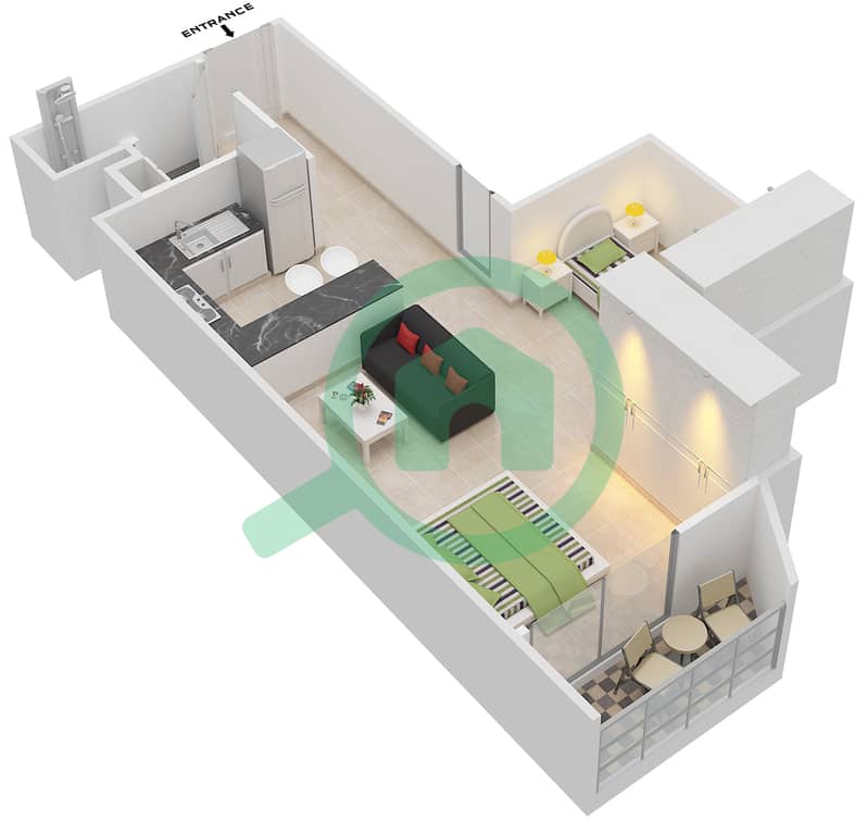 المخططات الطابقية لتصميم النموذج 3 شقة استوديو - بلاتينيوم ريزيدنسز interactive3D
