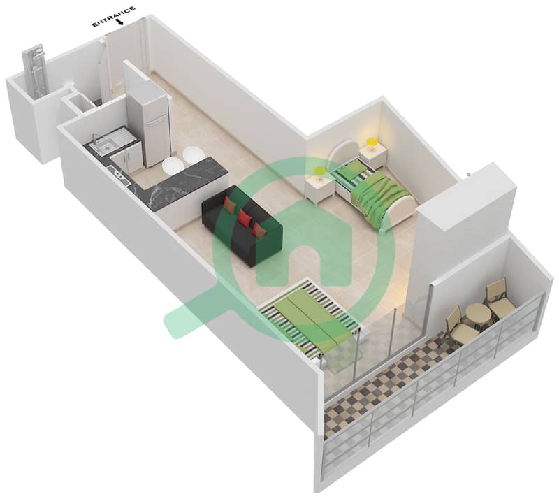 المخططات الطابقية لتصميم النموذج 4 شقة استوديو - بلاتينيوم ريزيدنسز interactive3D