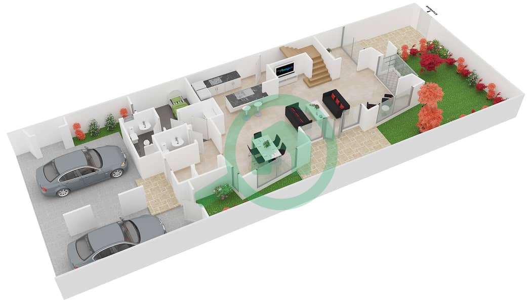 المخططات الطابقية لتصميم النموذج TULAROSA تاون هاوس 3 غرف نوم - حدائق ساندوفال Ground Floor interactive3D