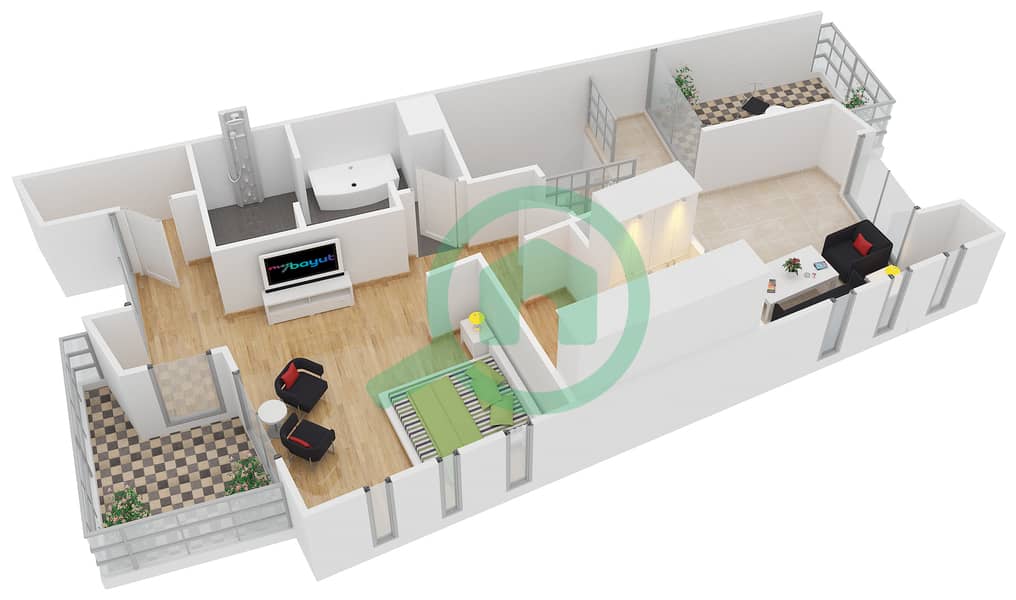 المخططات الطابقية لتصميم النموذج TULAROSA تاون هاوس 3 غرف نوم - حدائق ساندوفال Second Floor interactive3D