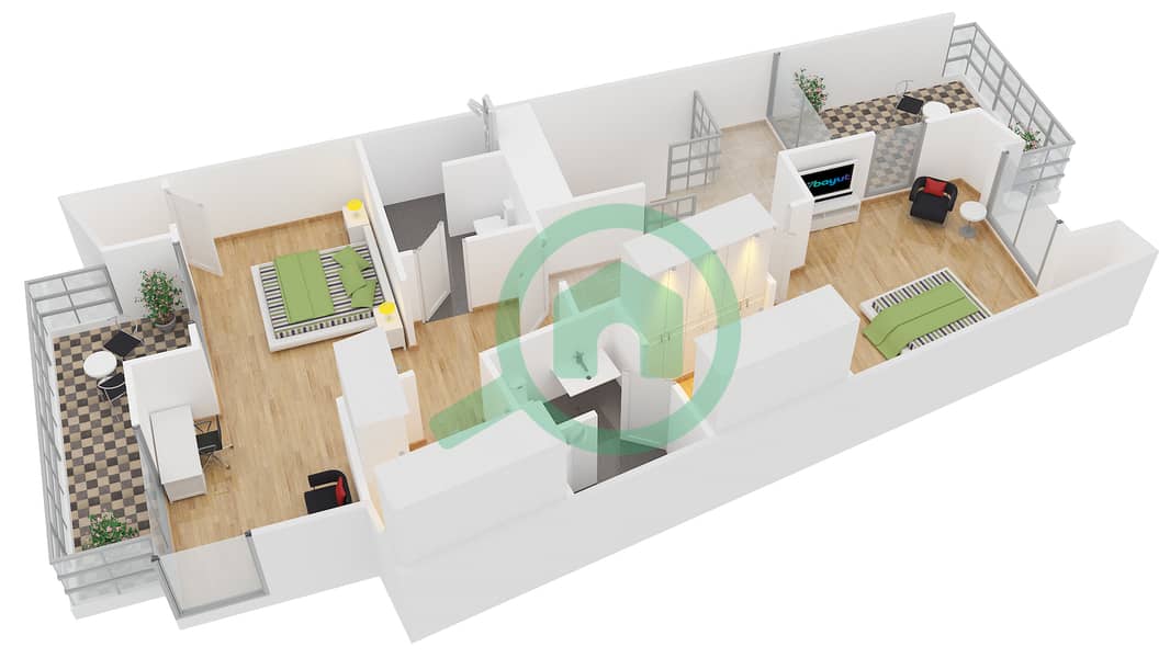 المخططات الطابقية لتصميم النموذج TULAROSA تاون هاوس 3 غرف نوم - حدائق ساندوفال First Floor interactive3D